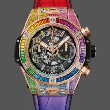 Hublot Rainbow Chronograph 411.OX.9910.LR.0999 Replica - Diamantluenette Lederarmband