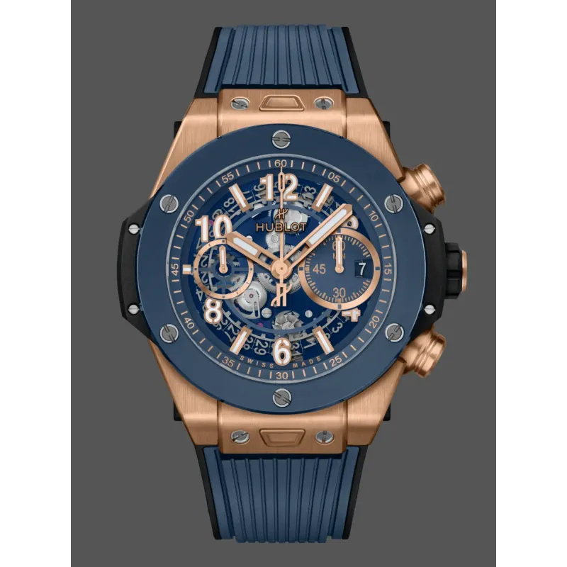 Hublot Big Bang Unico King Gold Blue Ceramic 421.OL.5180.RX Replica - Blaues Zifferblatt Gold