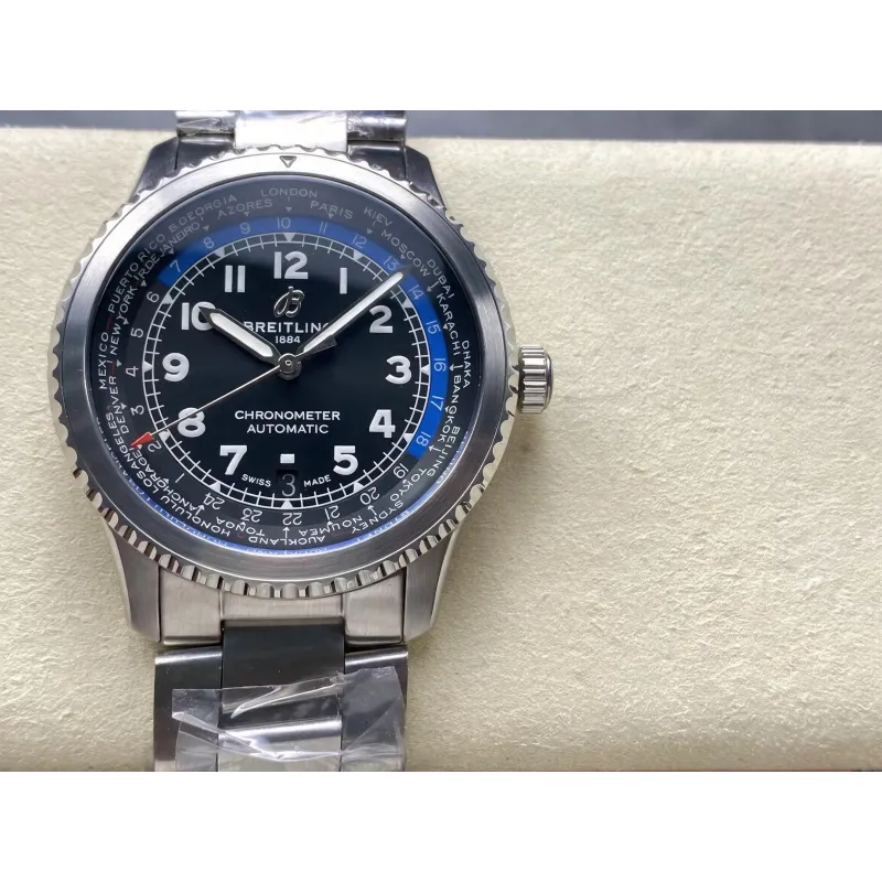 Breitling Aviator 8 B35 Automatic Unitime 43 AB3521U41B1A1 Replica - Schwarzes Zifferblatt