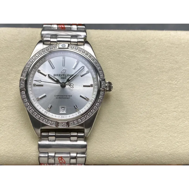 Breitling Chronomat Damen A10380591A1A1 Replica - Silbernes Zifferblatt Geriffelte Luenette