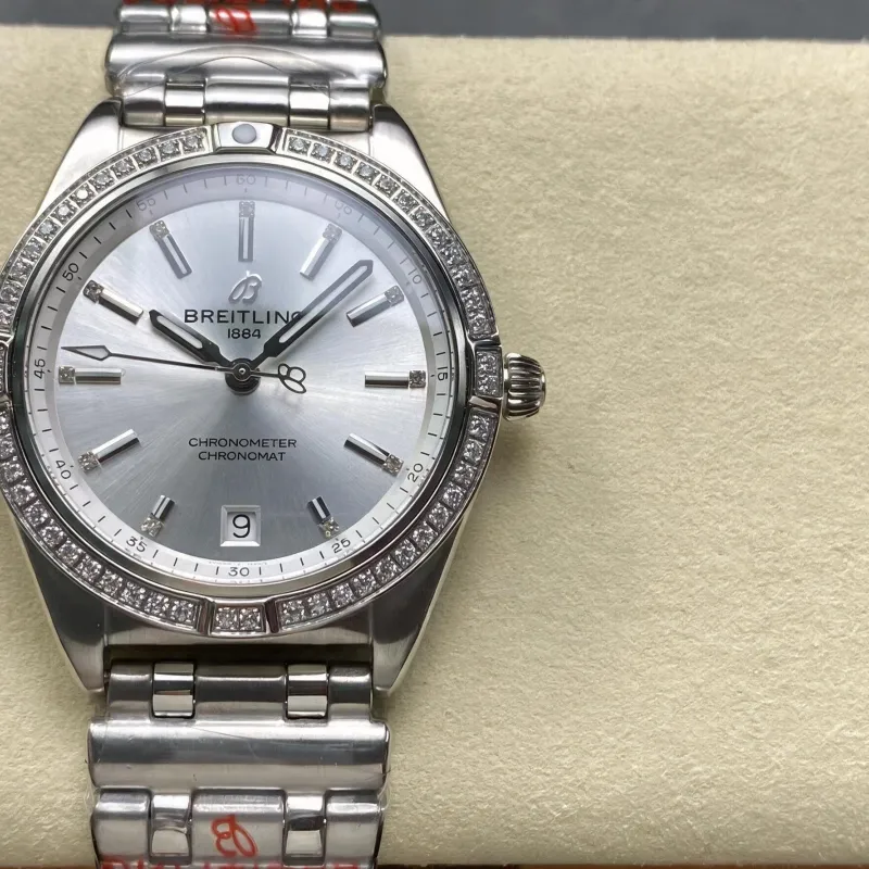 Breitling Chronomat Damen A10380591A1A1 Replica - Silbernes Zifferblatt Geriffelte Luenette