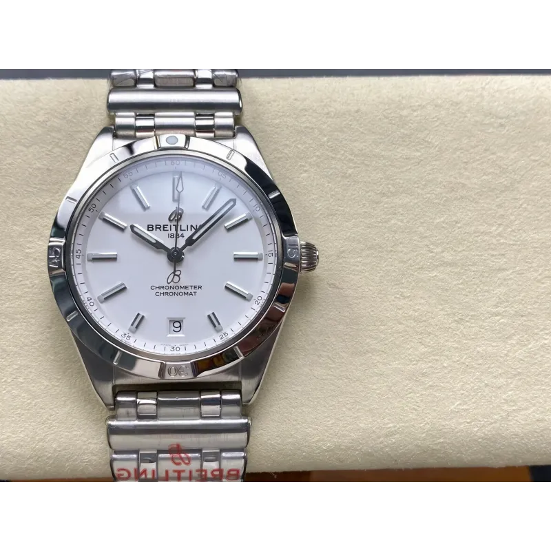 Breitling Chronomat Damen A10380101A3A1 Replica - Weisses Zifferblatt Geriffelte Luenette