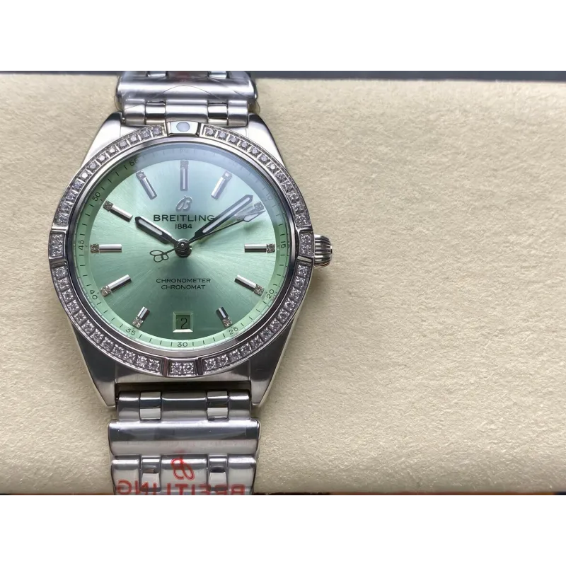 Breitling Chronomat Damen A10380591L1A1 Replica - Mintgruenes Zifferblatt Geriffelte Luenette