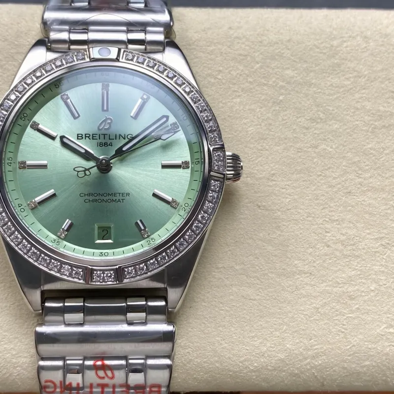 Breitling Chronomat Damen A10380591L1A1 Replica - Mintgruenes Zifferblatt Geriffelte Luenette