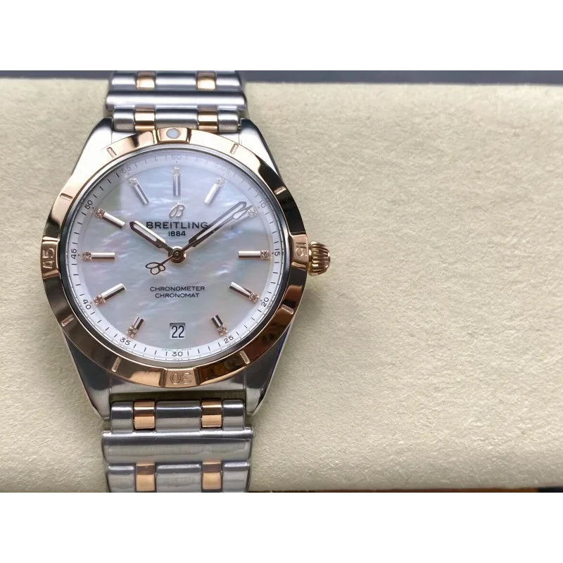 Breitling Chronomat Damen U10380101A2U1 Replica - Perlmutt-Zifferblatt Geriffelte Luenette
