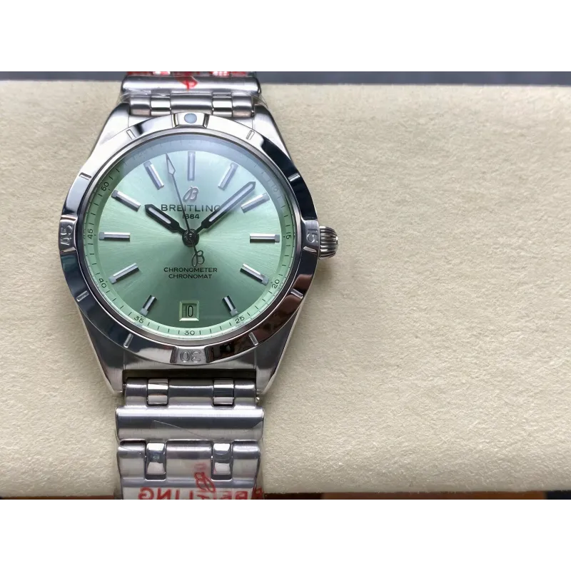 Breitling Chronomat Damen A10380101L1A1 Replica - Mintgruenes Zifferblatt Geriffelte Luenette