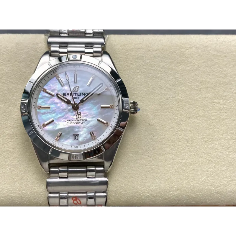 Breitling Chronomat Damen A10380101A4A1 Replica - Perlmutt-Zifferblatt Geriffelte Luenette