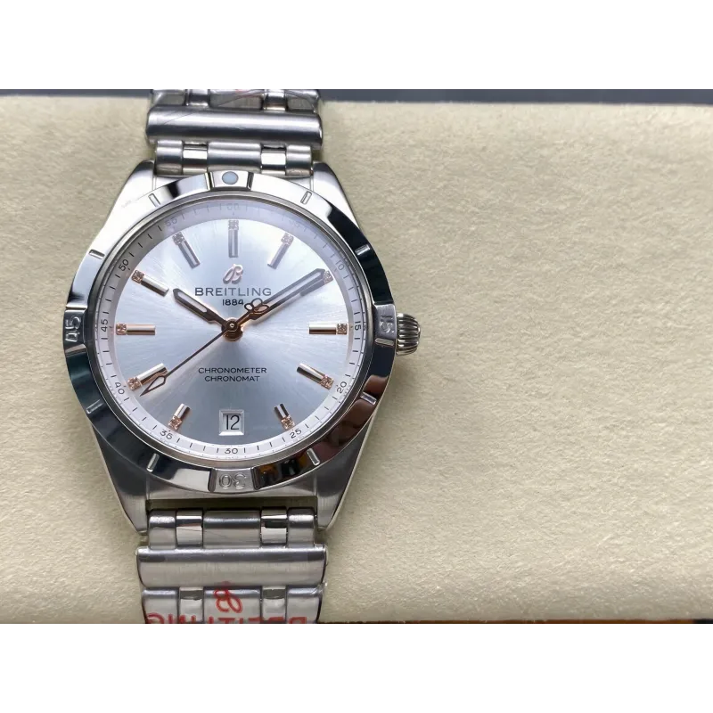 Breitling Chronomat Damen A10380101A2A1 Replica - Silbernes Zifferblatt Geriffelte Luenette