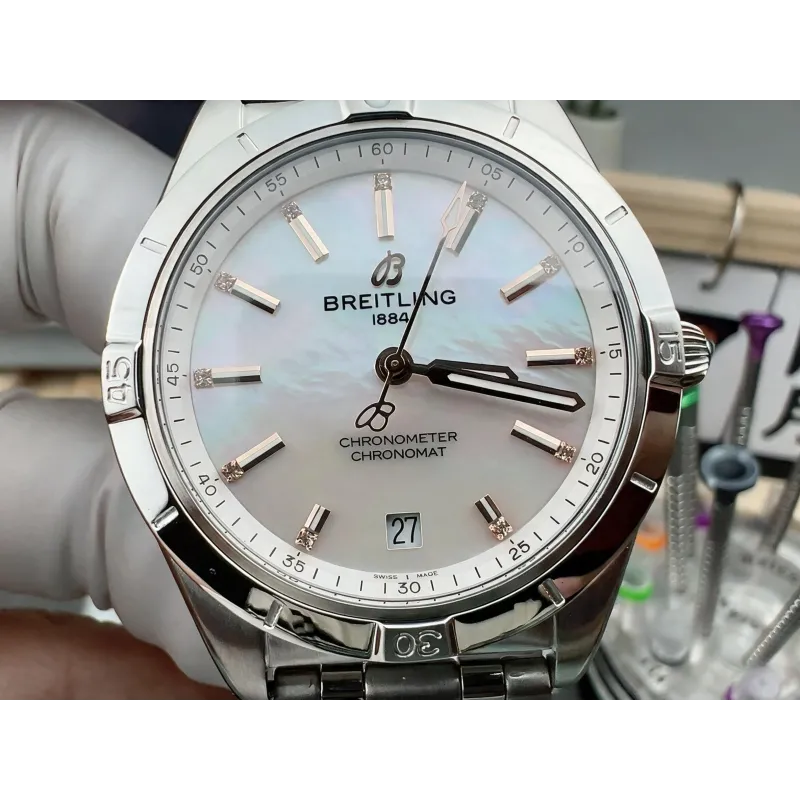 Breitling Chronomat Damen A10380101A4A1 Replica - Perlmutt-Zifferblatt Geriffelte Luenette