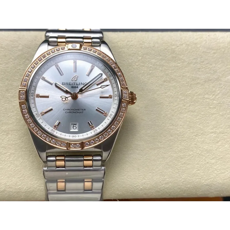 Breitling Chronomat Damen U10380591A1U1 Replica - Silbernes Zifferblatt Geriffelte Luenette