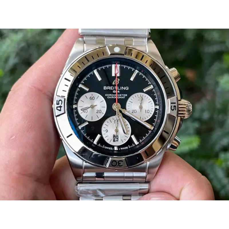 Breitling Chronomat AB0134101B1A1 Replica - Schwarzes Zifferblatt Geriffelte Luenette