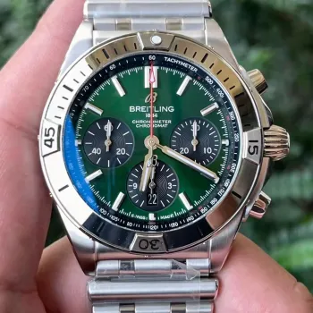 Breitling Chronomat AB0134101L2A1 Replica - Gruenes Zifferblatt Geriffelte Luenette