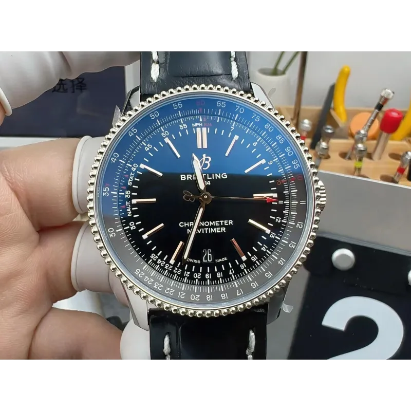 Breitling Navitimer A17326211B1P2 Replica - Schwarzes Zifferblatt Geriffelte Luenette