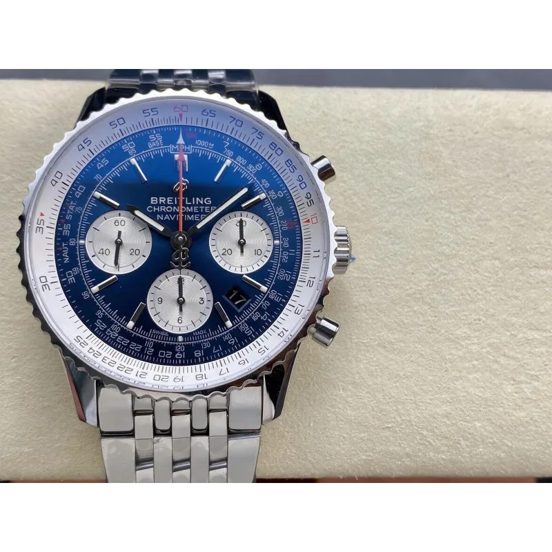 Breitling Navitimer AB0127211C1A1 Replica - Blaues Zifferblatt Geriffelte Luenette