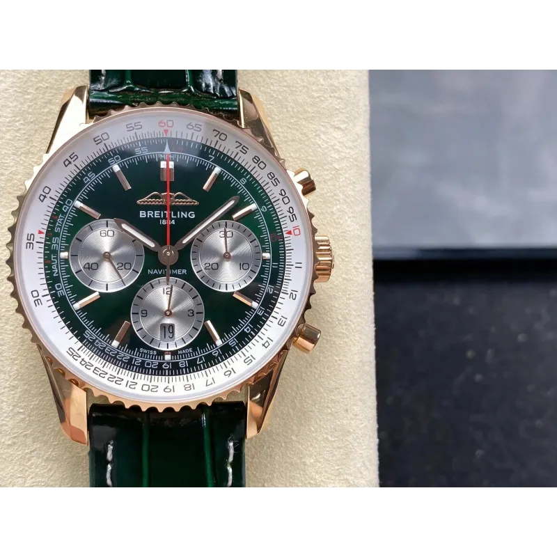 Breitling Navitimer RB01384A1L1P1 Replica - Gruenes Zifferblatt Geriffelte Luenette