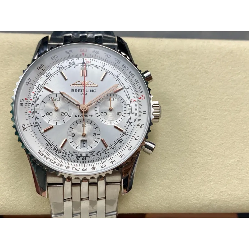 Breitling Navitimer AB0139211G1A1 Replica - Silbernes Zifferblatt Geriffelte Luenette