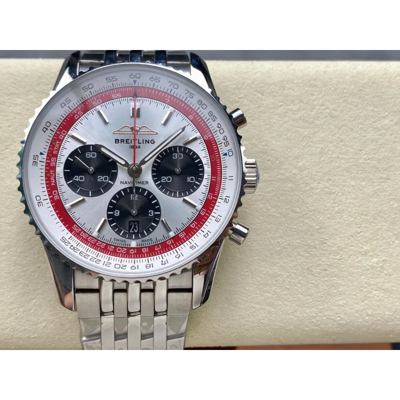 Breitling Navitimer AB01383B1G1A1 Replica - Silbernes Zifferblatt Geriffelte Luenette