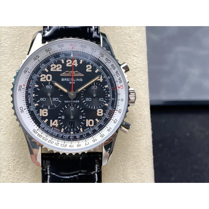Breitling Navitimer PB02301A1B1P1 Replica - Schwarzes Zifferblatt Geriffelte Luenette