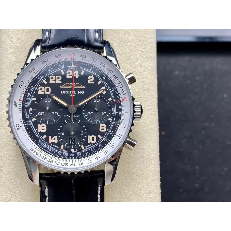 Breitling Navitimer PB02301A1B1P1 Replica - Schwarzes Zifferblatt Geriffelte Luenette