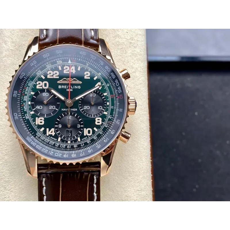 Breitling Navitimer RB12302A1L1P1 Replica - Gruenes Zifferblatt Geriffelte Luenette