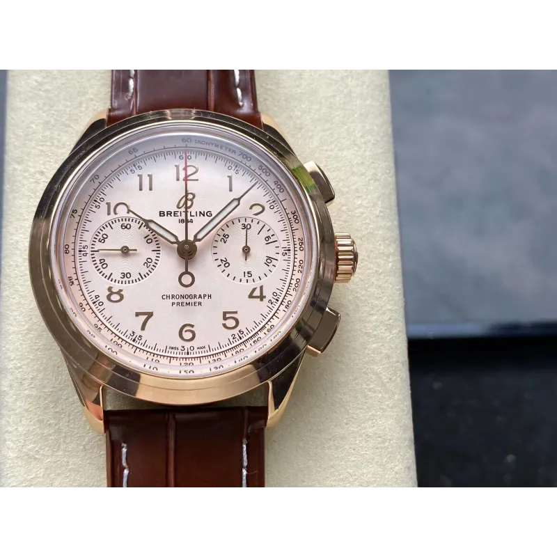 Breitling Premier B09 Chronograph 40 Rose Gold RB0930371G1P1 Replica - Silbernes Zifferblatt