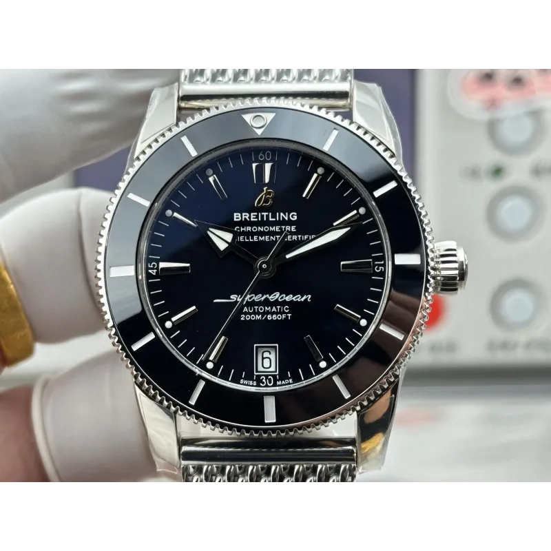 Breitling Superocean Heritage AB2010121B1A1 Replica - Schwarzes Zifferblatt Milanaise-Armband