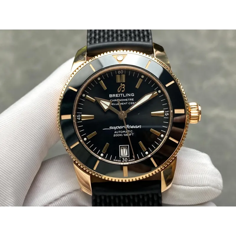 Breitling Superocean Heritage RB2010121B1S1 Replica - Schwarzes Zifferblatt Geriffelte Luenette