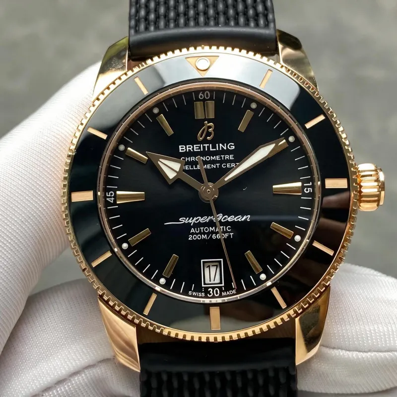Breitling Superocean Heritage RB2010121B1S1 Replica - Schwarzes Zifferblatt Geriffelte Luenette