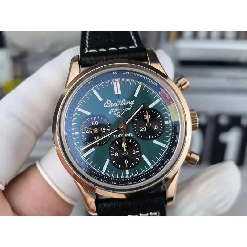 Breitling Top Time A253101A1L1X1 Replica - Gruenes Zifferblatt Geriffelte Luenette