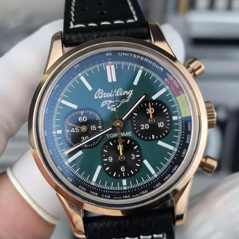 Breitling Top Time A253101A1L1X1 Replica - Gruenes Zifferblatt Geriffelte Luenette