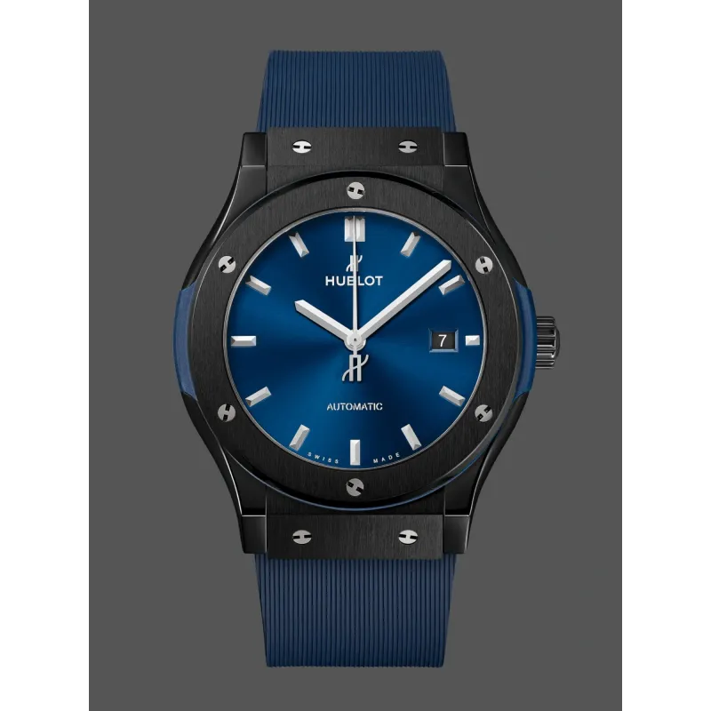 Hublot Classic Fusion Ceramic 542.CM.7170.RX Replica - Blaues Zifferblatt Kautschukarmband