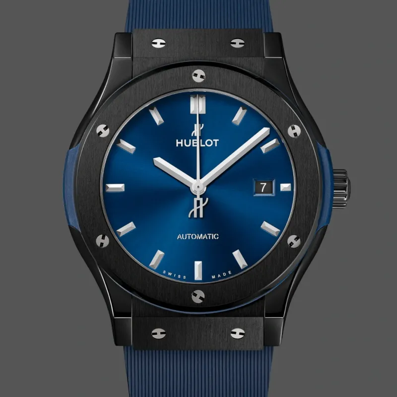 Hublot Classic Fusion Ceramic 542.CM.7170.RX Replica - Blaues Zifferblatt Kautschukarmband