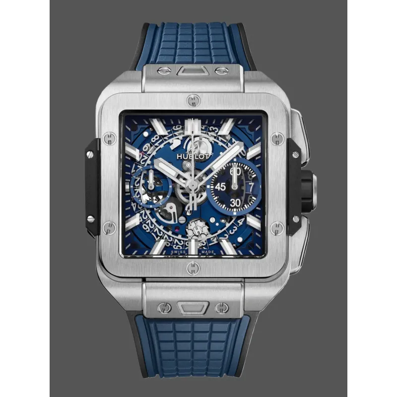 Hublot Square Bang Unico Titanium Blue 821.NX.5170.RX Replica - Kautschukarmband Titan