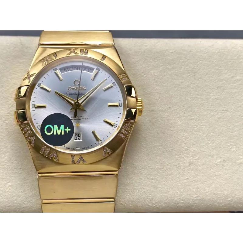 Omega Constellation 123.55.38.22.02.002 Replica - Silbernes Zifferblatt Geriffelte Luenette