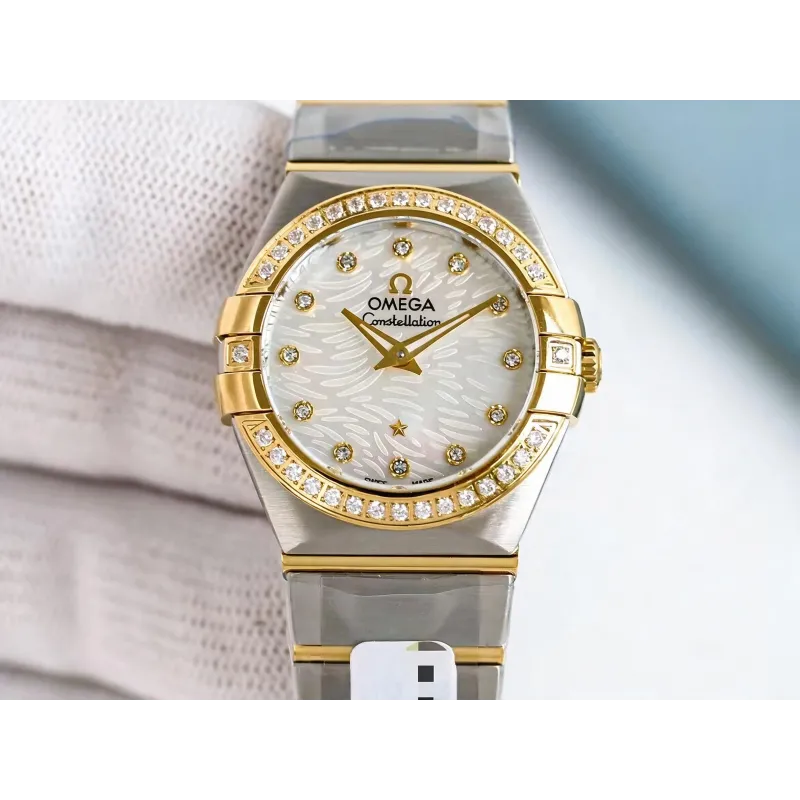 Omega Constellation Damen 123.25.27.20.55.007 Replica - Perlmutt-Zifferblatt Geriffelte Luenette