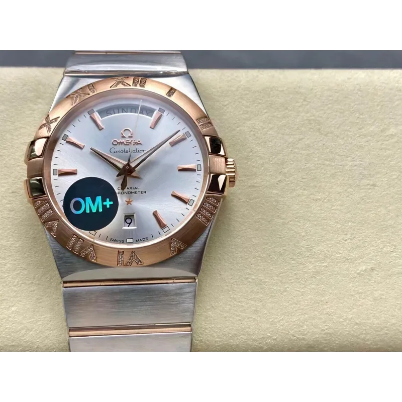 Omega Constellation 123.25.38.22.02.001 Replica - Silbernes Zifferblatt Geriffelte Luenette
