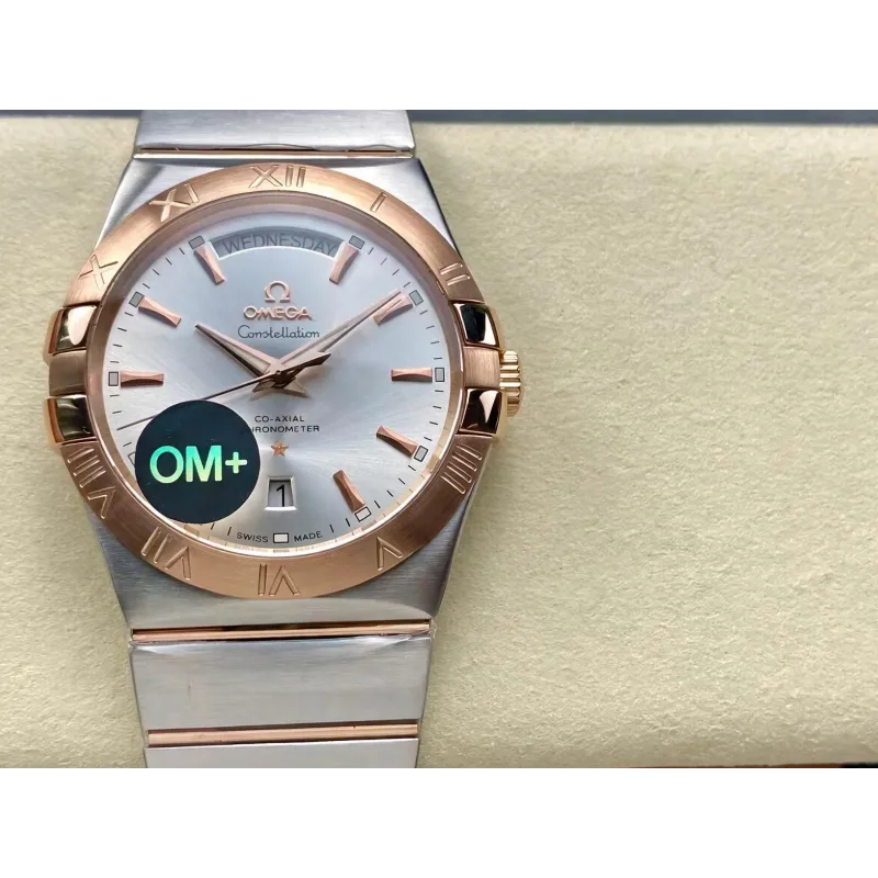 Omega Constellation 123.20.38.22.02.001 Replica - Silbernes Zifferblatt Geriffelte Luenette