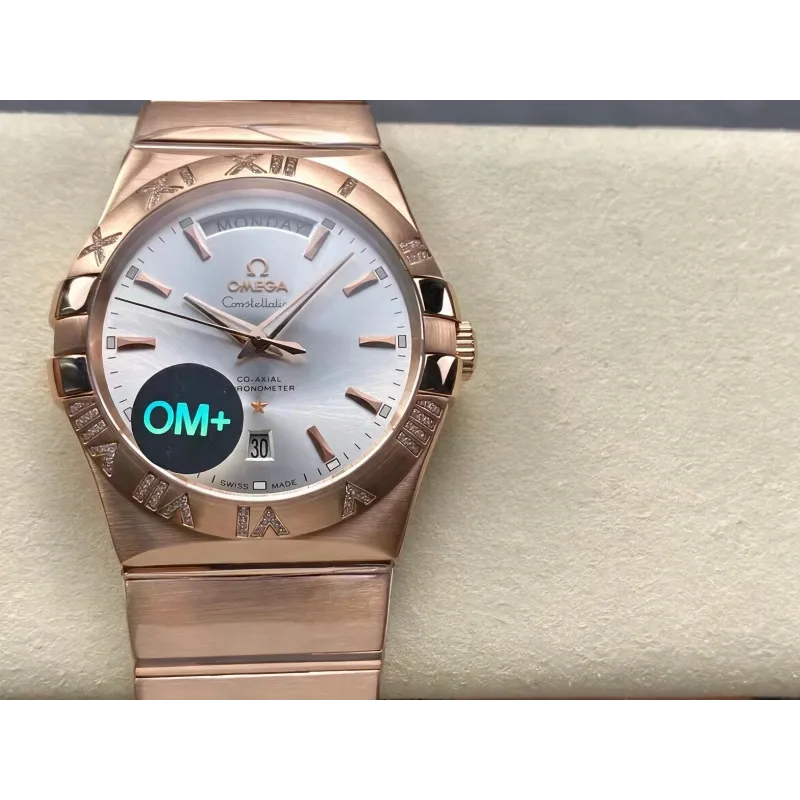 Omega Constellation 123.55.38.22.02.001 Replica - Silbernes Zifferblatt Geriffelte Luenette