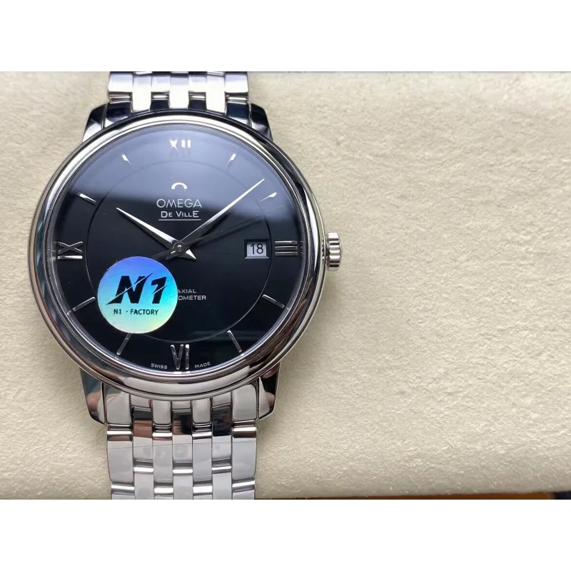 Omega De Ville 424.10.40.20.01.001 Replica - Schwarzes Zifferblatt Edelstahl