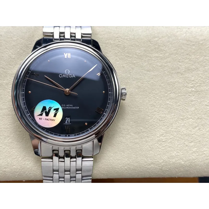 Omega De Ville 434.10.40.20.01.001 Replica - Schwarzes Zifferblatt Edelstahl
