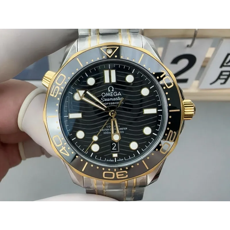 Omega Seamaster 210.20.42.20.01.002 Replica - Schwarzes Zifferblatt Geriffelte Luenette