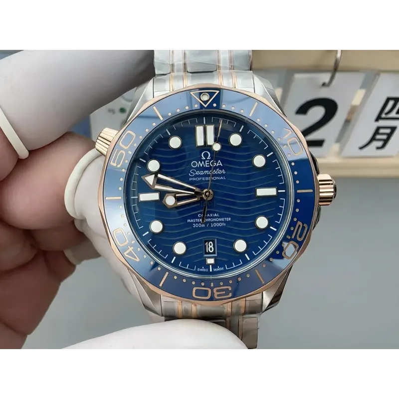 Omega Seamaster 210.20.42.20.03.002 Replica - Blaues Zifferblatt Geriffelte Luenette