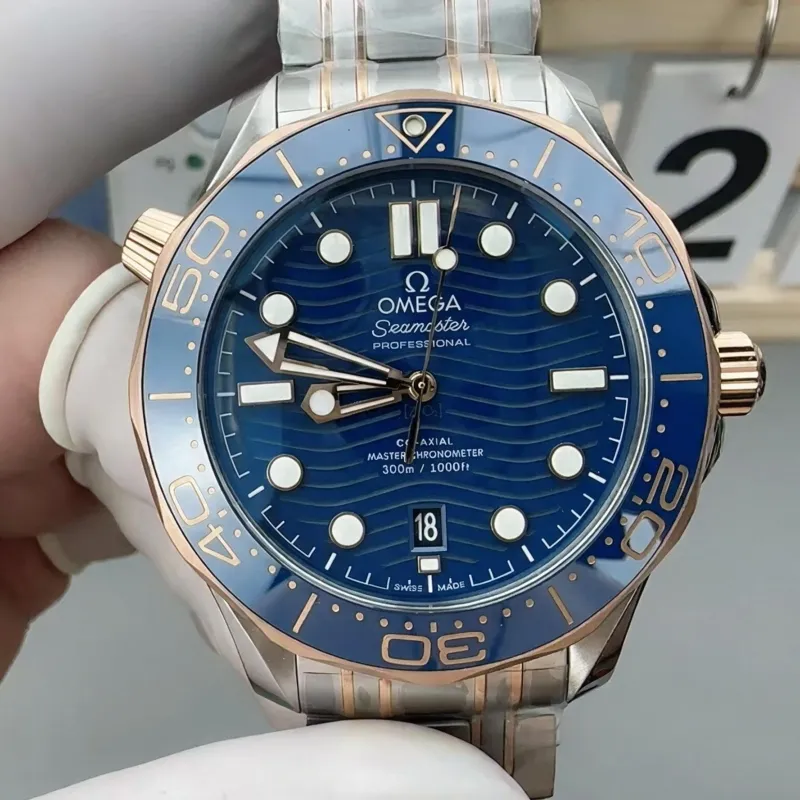 Omega Seamaster 210.20.42.20.03.002 Replica - Blaues Zifferblatt Geriffelte Luenette