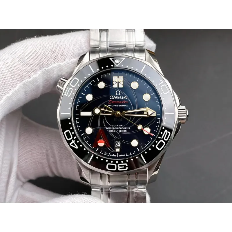 Omega Seamaster 210.22.42.20.01.004 Replica - Schwarzes Zifferblatt Geriffelte Luenette