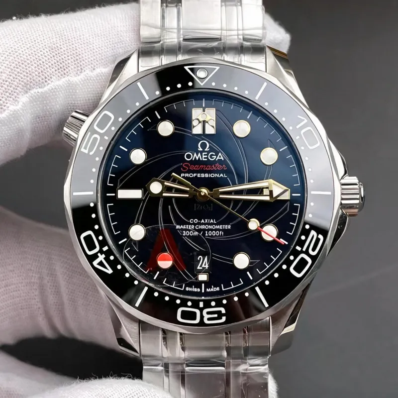 Omega Seamaster 210.22.42.20.01.004 Replica - Schwarzes Zifferblatt Geriffelte Luenette