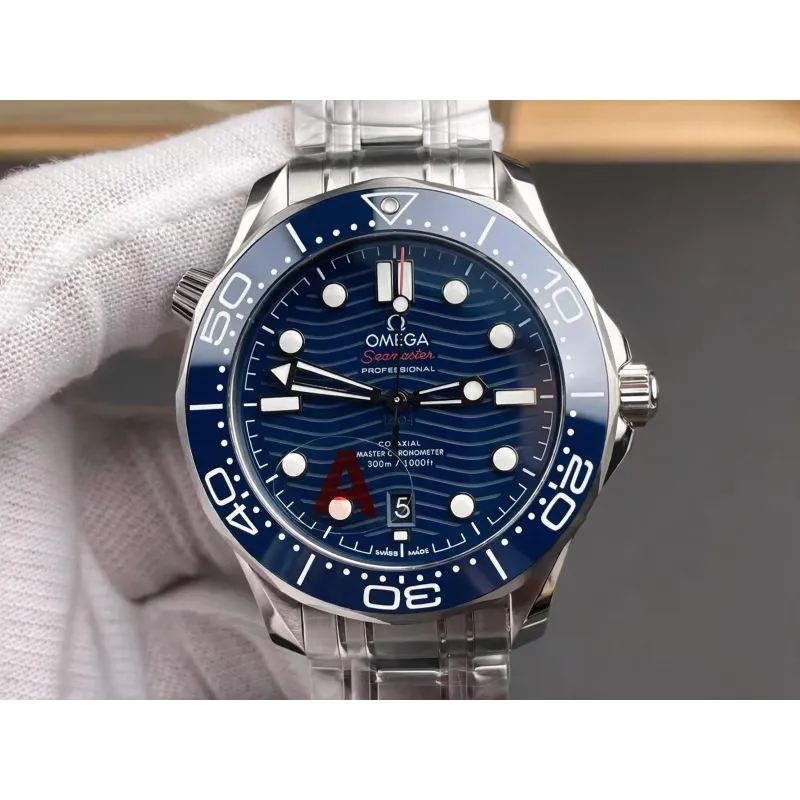 Omega Seamaster 210.30.42.20.03.001 Replica - Blaues Zifferblatt Geriffelte Luenette