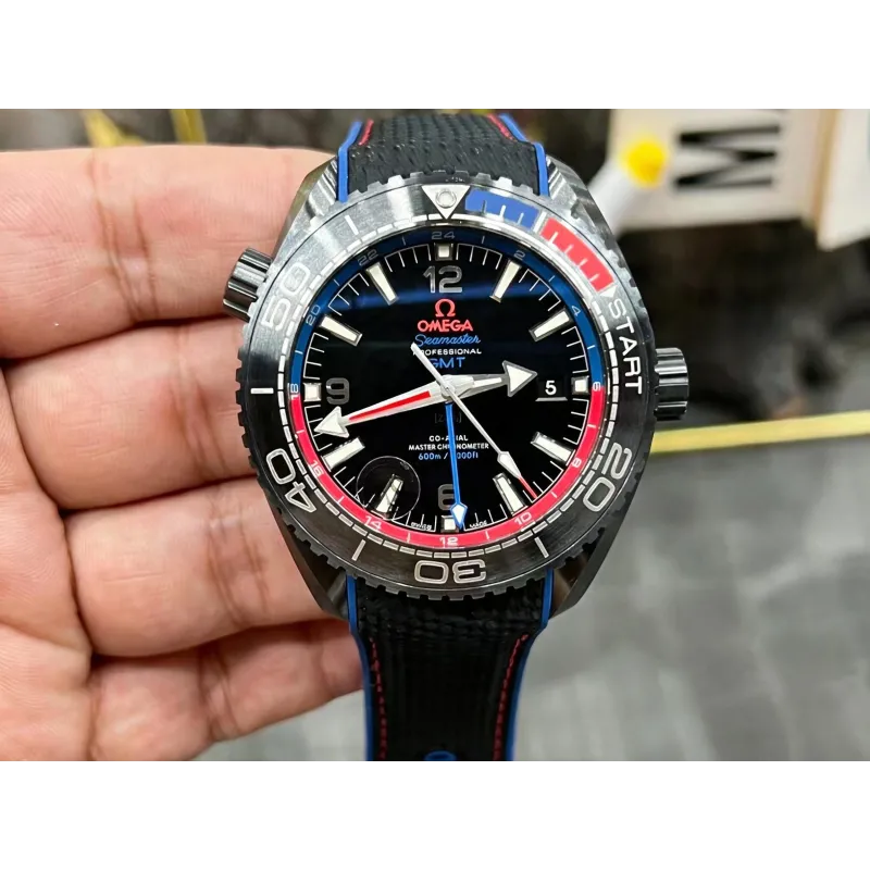 Omega Seamaster 215.92.46.22.01.004 Replica - Schwarzes Zifferblatt Geriffelte Luenette