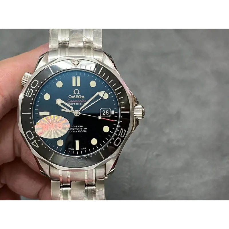Omega Seamaster 212.30.41.20.01.003 Replica - Schwarzes Zifferblatt Geriffelte Luenette