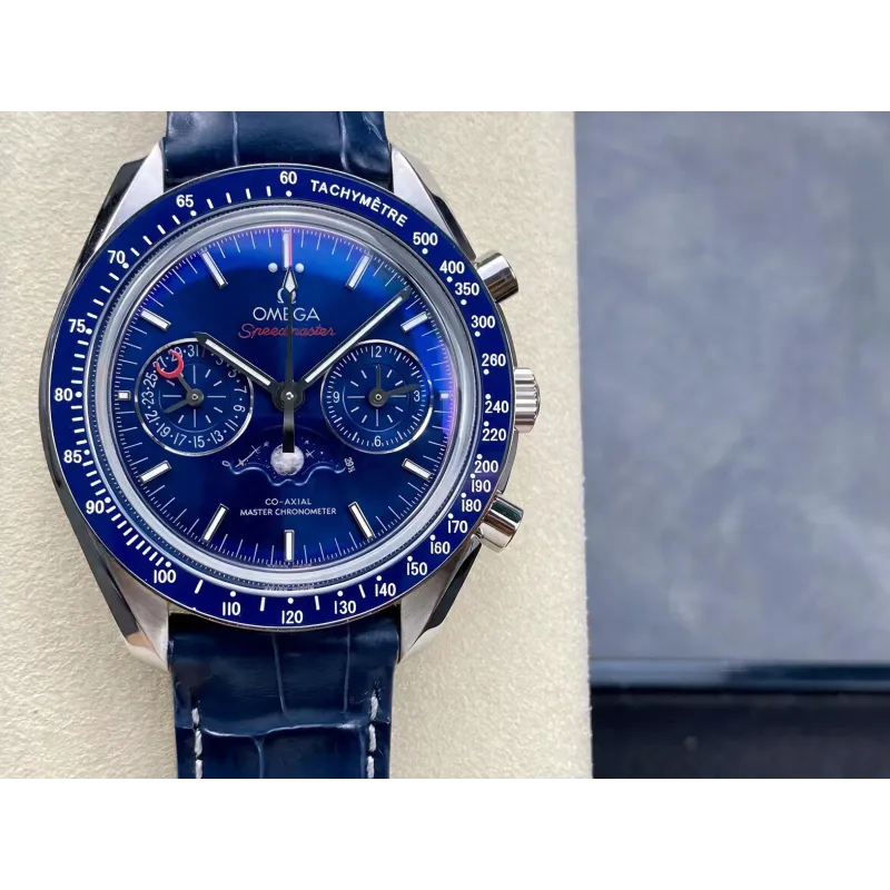 Omega Speedmaster Moonwatch 304.33.44.52.03.001 Replica - Blaues Zifferblatt Lederarmband