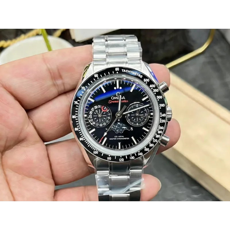 Omega Speedmaster Moonphase 304.30.44.52.01.001 Replica - Schwarzes Zifferblatt Edelstahl